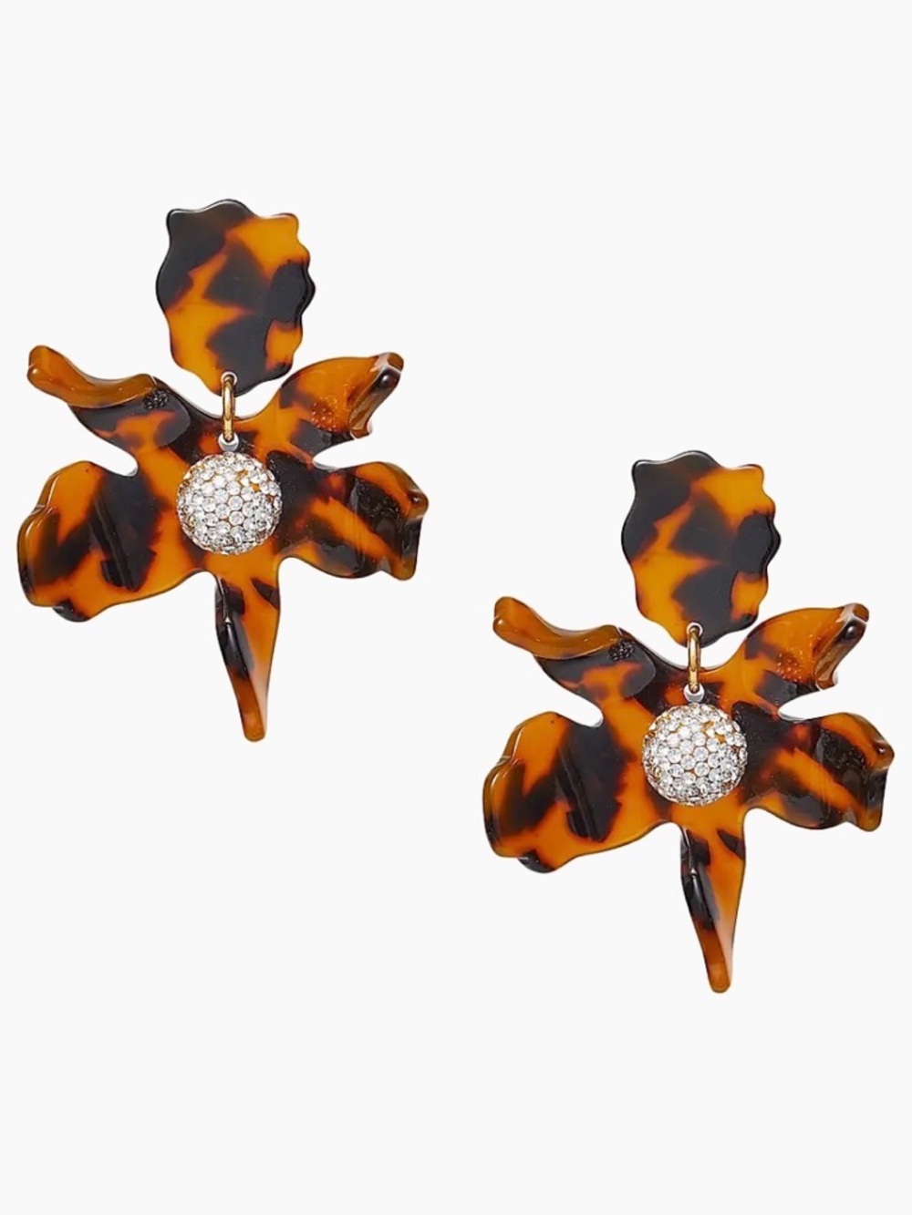 Lele Sadoughi Tortoiseshell Floral Drop Earrings with Crystal Pavé